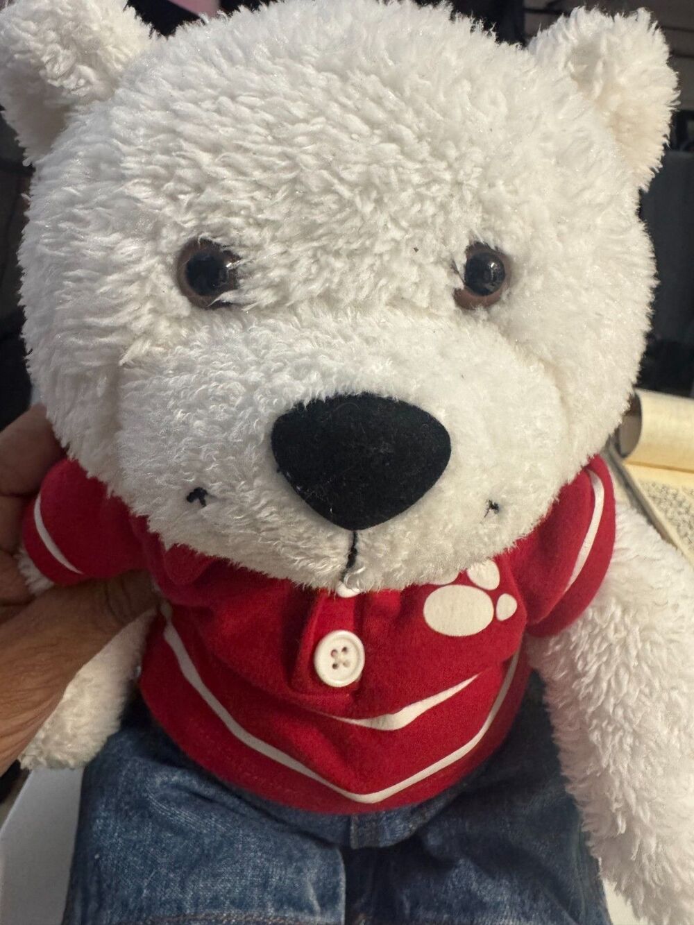 Build a Bear  White TEDDY BEAR W/Red top, Jeans